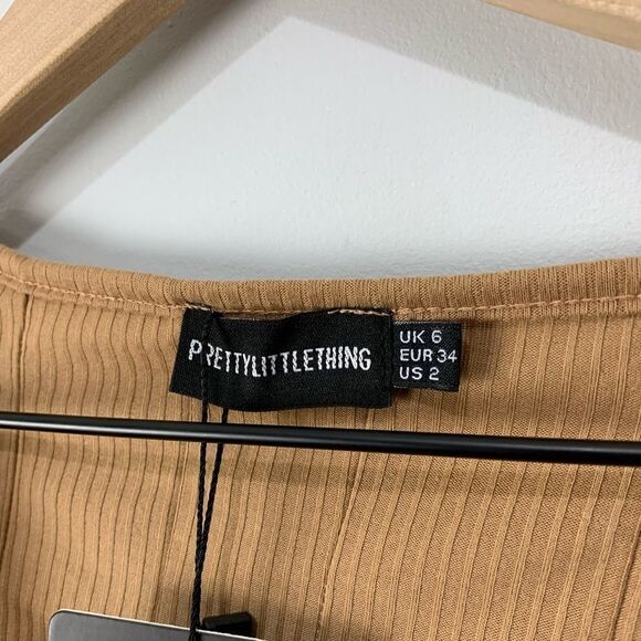 Pretty Little Thing Mocha Exposed Seam Crop Top - Picture 4 of 7